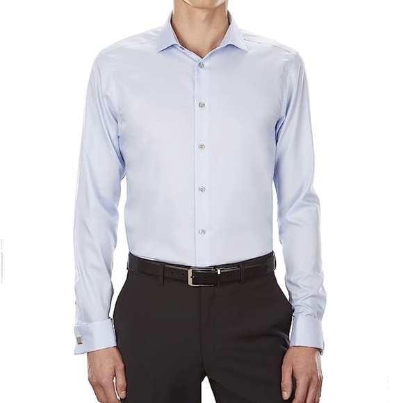 CALVIN KLEIN French Cuff Shirt Men’s Size 16.5 34/35 SlimFit PerformanceNon Iron - Picture 2 of 11